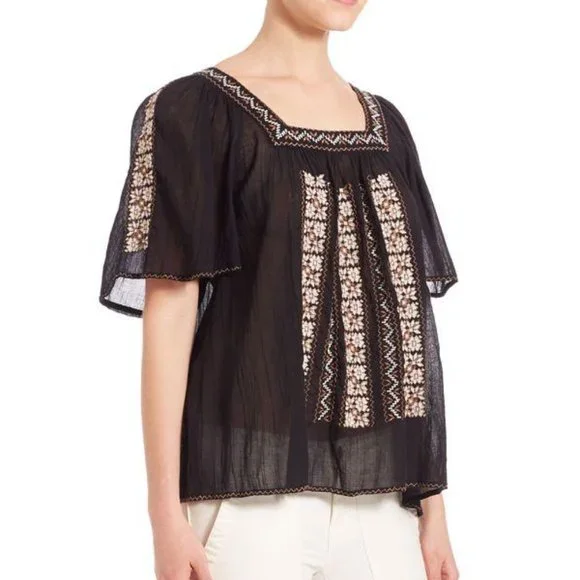 Joie Tahoma Embroidered Blouse black mexican influence worn by CECe on new girl - Picture 1 of 9